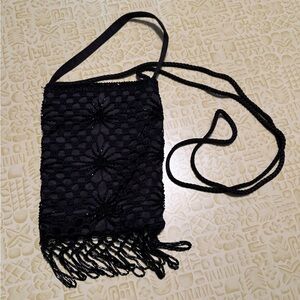 Valerie Stevens Black Lace Mini Bag with Fringe